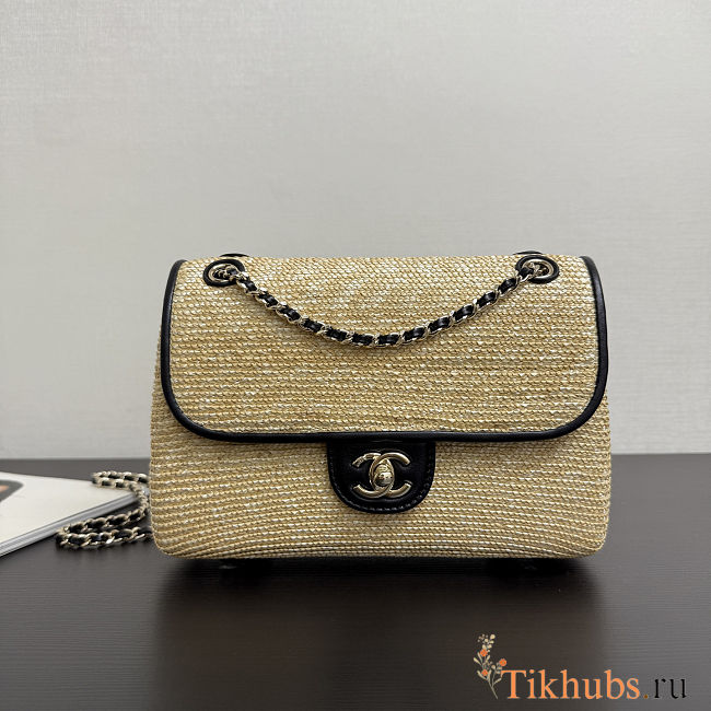 Chanel Flap Bag Beige Braided Raffia 24x14x8cm - 1