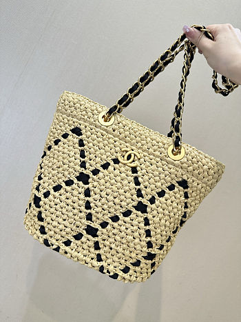 Chanel Spring-Summer Small Shopping Raffia & Grosgrain Bag 