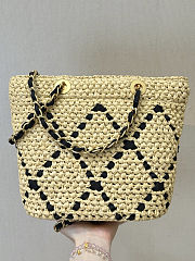 Chanel Spring-Summer Small Shopping Raffia & Grosgrain Bag  - 5