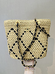 Chanel Spring-Summer Small Shopping Raffia & Grosgrain Bag  - 3