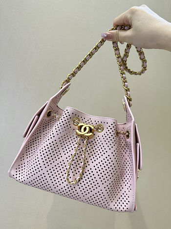 Chanel Mini 26s Hobo Bag Light Pink Perforated Calfskin Antique Gold Hardware 20X22X12.5 cm