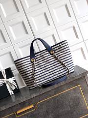 Chanel Large Striped Shopping Tote Blue Navy 46cm - 2