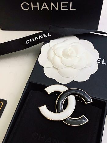 Chanel Black and White Enamel CC Logo Brooch