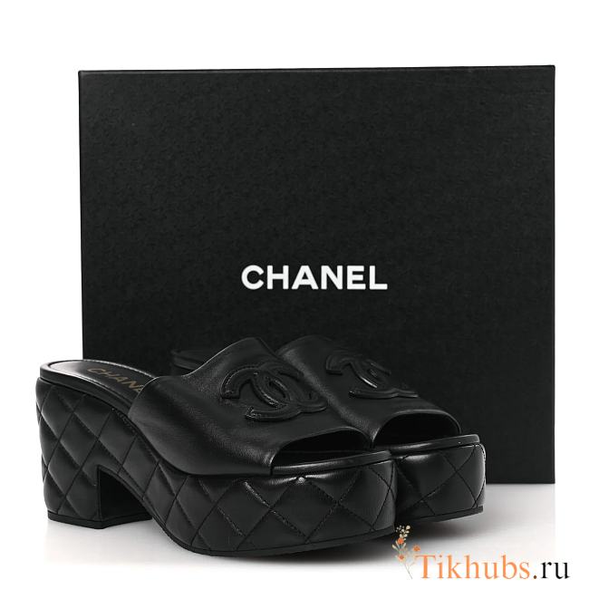 Chanel Lambskin Quilted CC Platform Mules 40 Black - 1