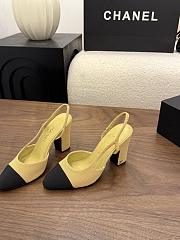 Chanel Beige and Black Grosgrain Slingback Heels - 5