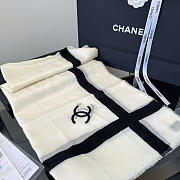 Chanel Off-White and Black Cashmere CC Scarf - 6