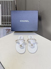 Chanel White Leather T-Strap Thong Sandals - 1