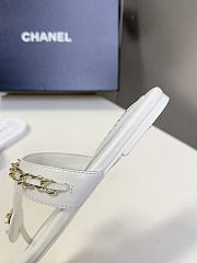 Chanel White Leather T-Strap Thong Sandals - 4