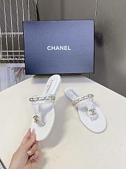 Chanel White Leather T-Strap Thong Sandals - 3