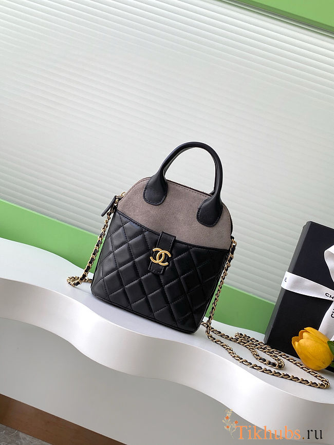 Chanel Suede Shiny Lambskin Quilted Top Handle Clutch With Chain 18-17-6cm - 1