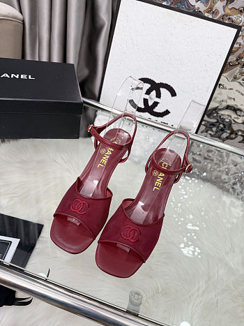 Chanel Red Mesh Slingback Sandals