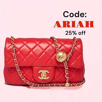 Chanel Mini Flap Bag Lambskin Pearls Gold Red 20x12x6cm