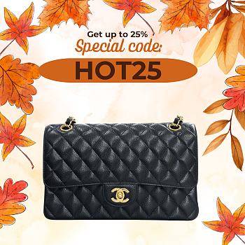Chanel Flap Bag Caviar In Black 25cm With Gold Hardware