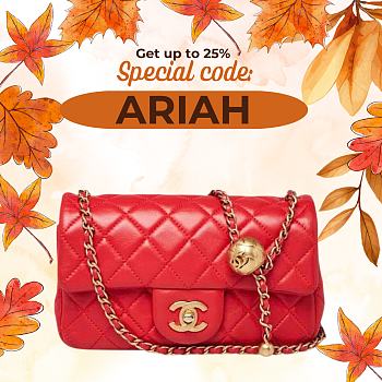 Chanel Mini Flap Bag Lambskin Pearls Gold Red 20x12x6cm